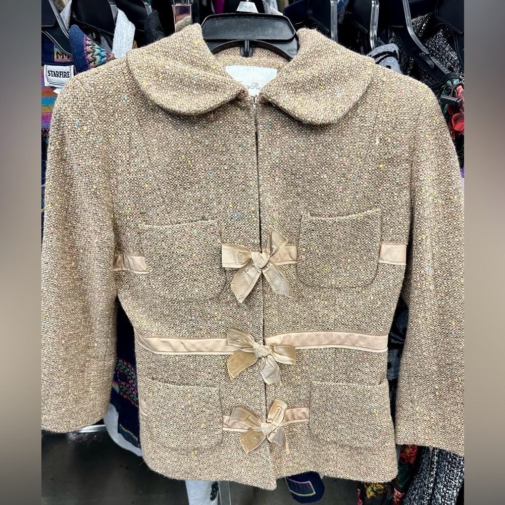 Tracy Reese Tan Blazer with Bow Accents and Peter Pan Collar